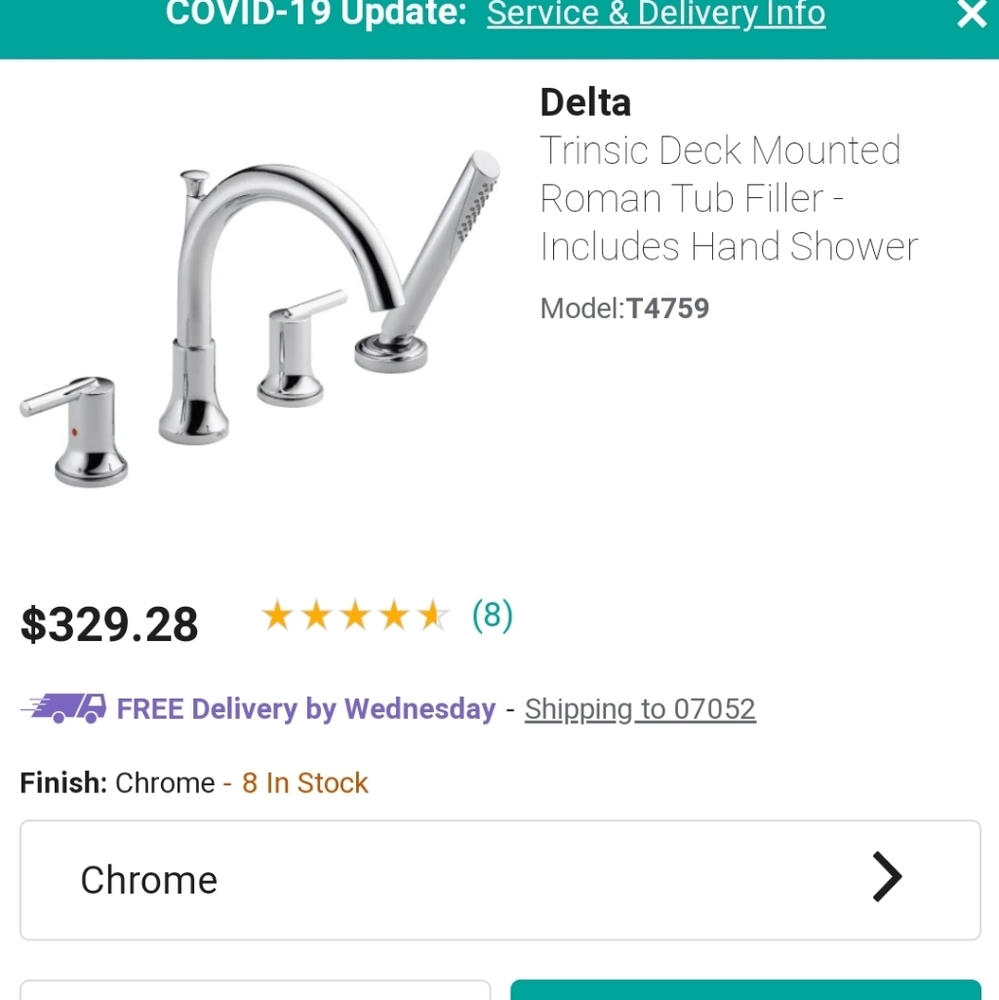 Delta tub faucet with shower rinse